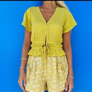 Amuse Society Short Sleeve Boho Yellow Top